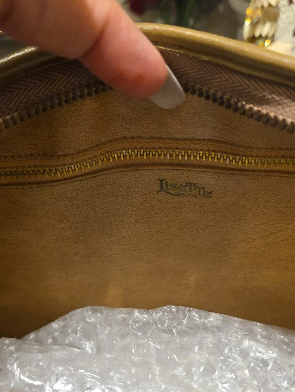 Classic Tan Dome Satchel with Center Stripe and Gold Hardware